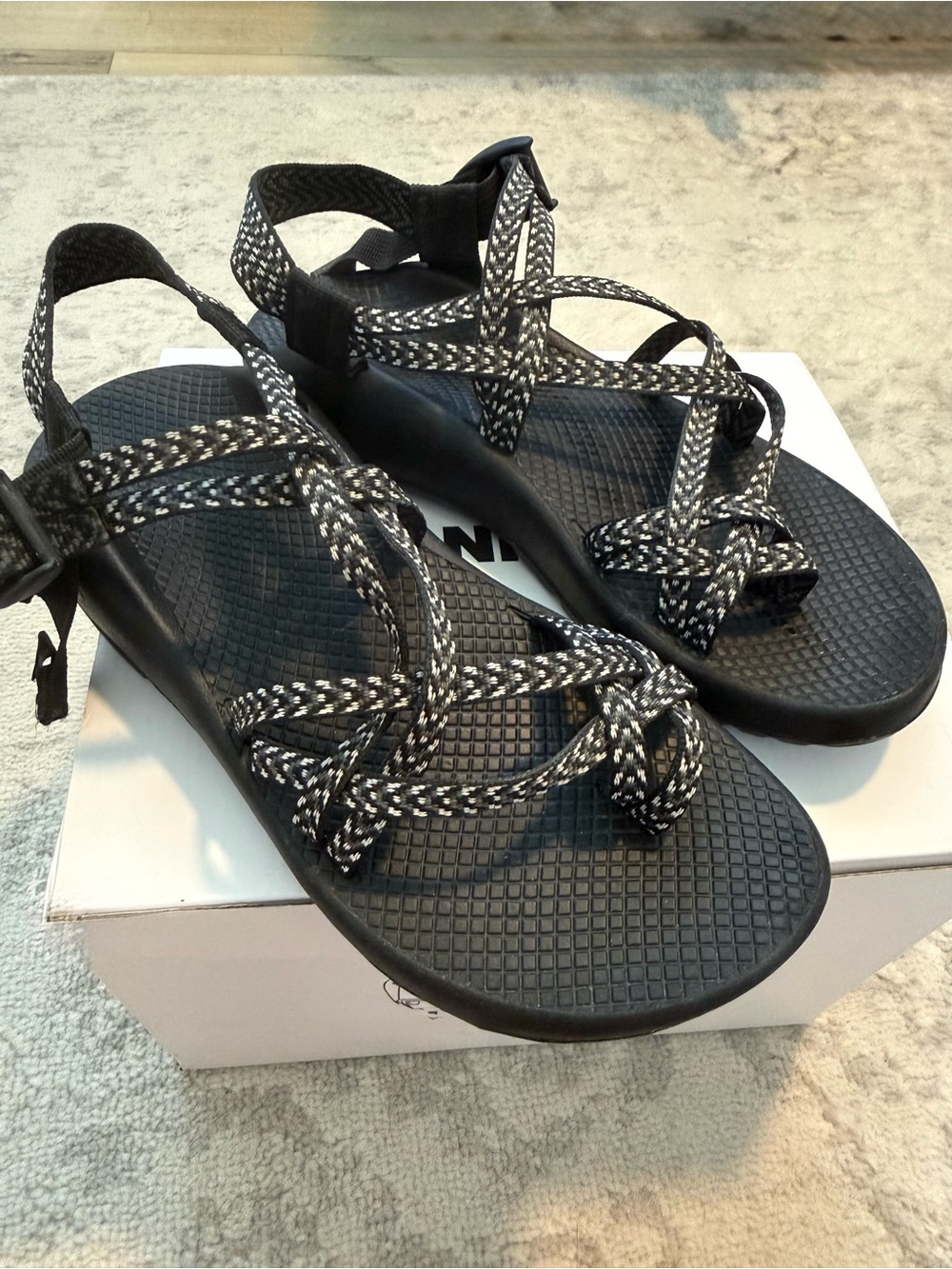 Chaco Women's Black and White Patterned Strap Sandals